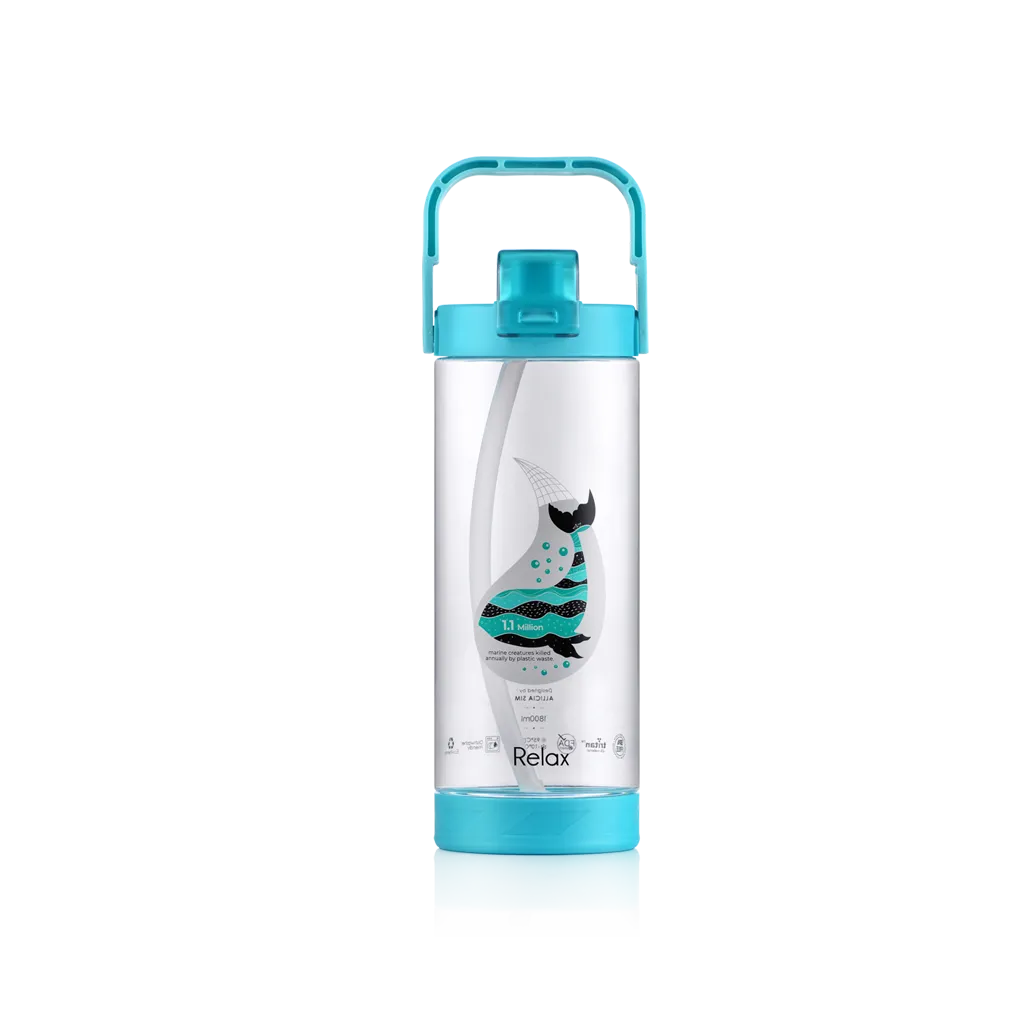 1800ML RELAX TRITAN WATER BOTTLE WITH STRAW- D7218 CYAN