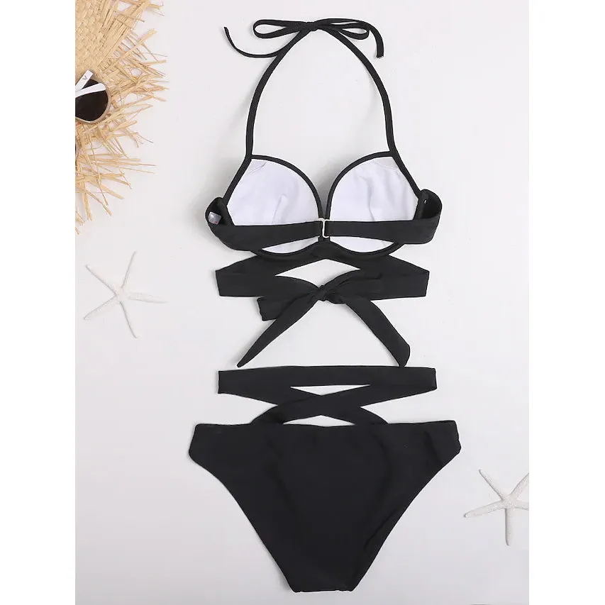 2-Piece Set: Women's Swimwear Bikini Push Up Open Back Solid Color