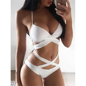 2-Piece Set: Women's Swimwear Bikini Push Up Open Back Solid Color