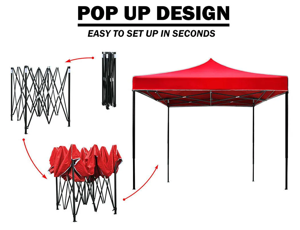 3x3m Pop Up Gazebo Outdoor Tent Folding Marquee Party Camping Market Canopy - red