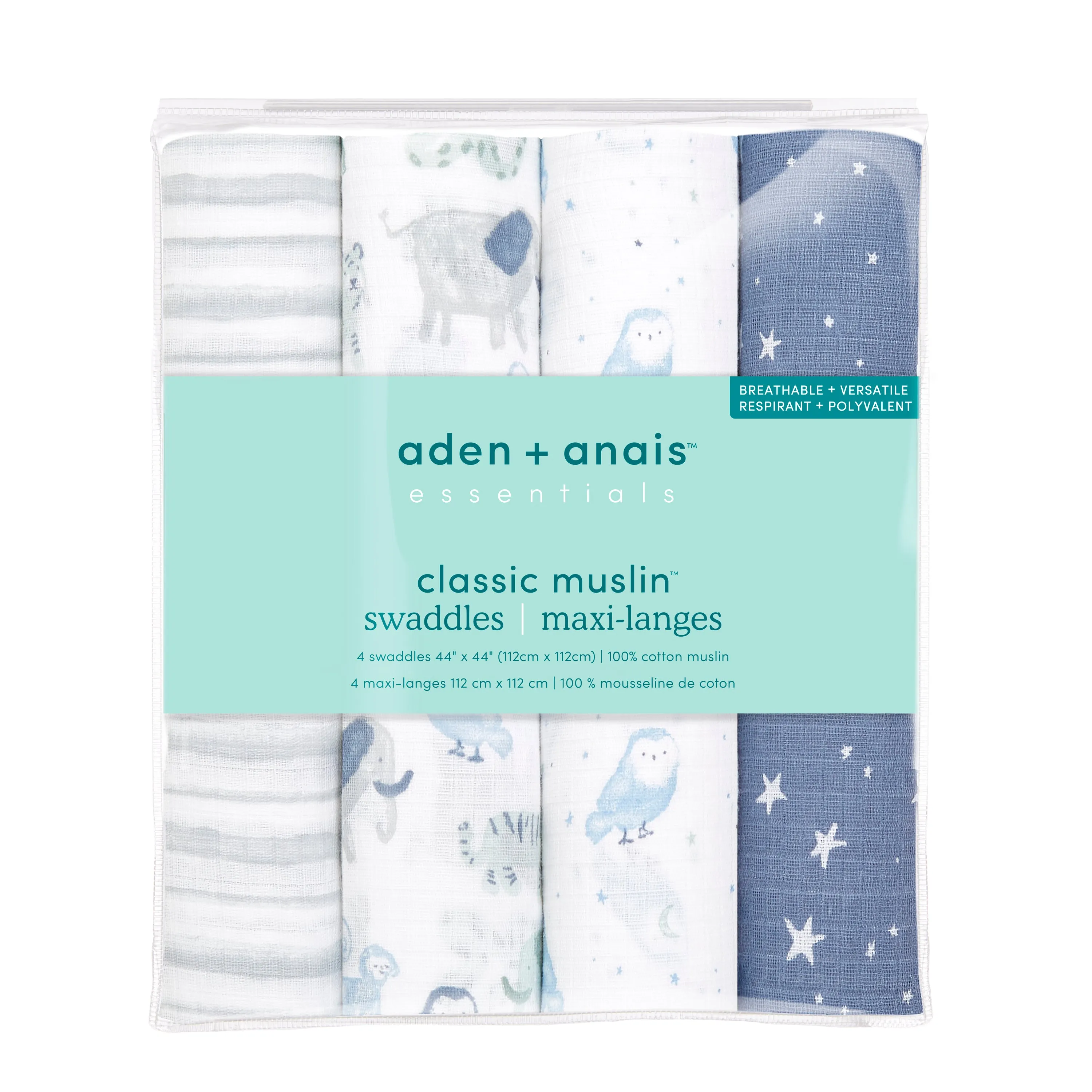 aden   anais Cotton Muslin Swaddles 4 pack Time to Dream Blue