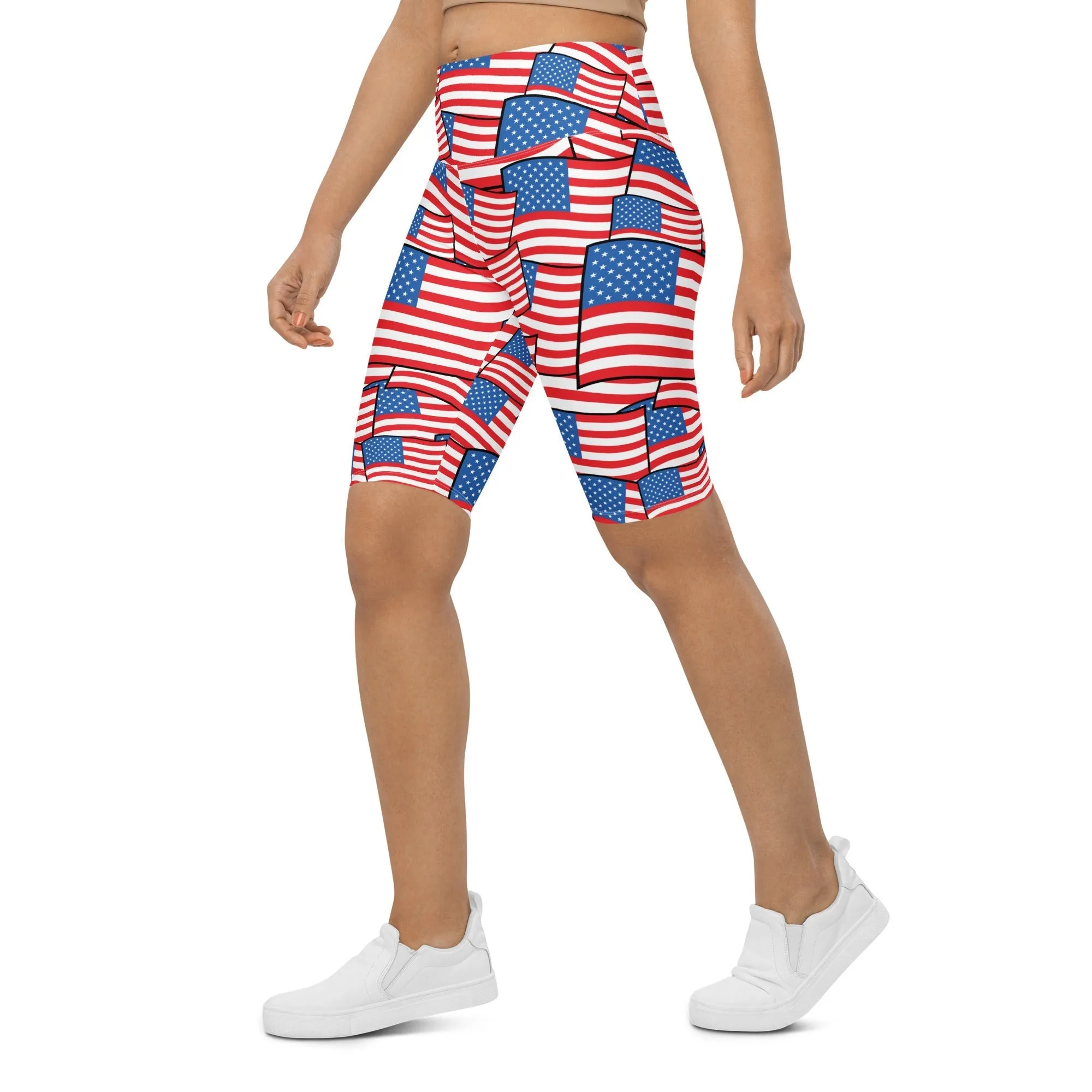 American Flag Pattern Biker Shorts