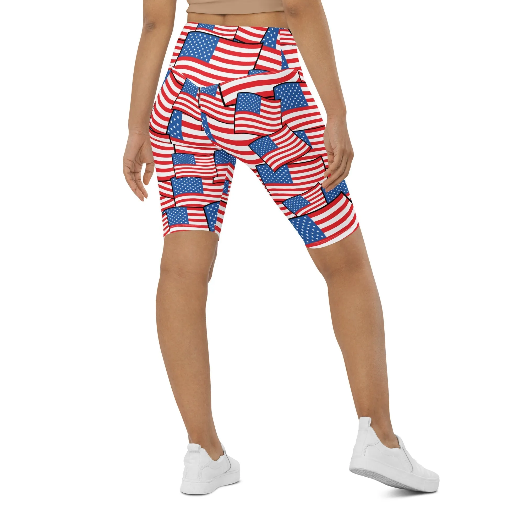 American Flag Pattern Biker Shorts