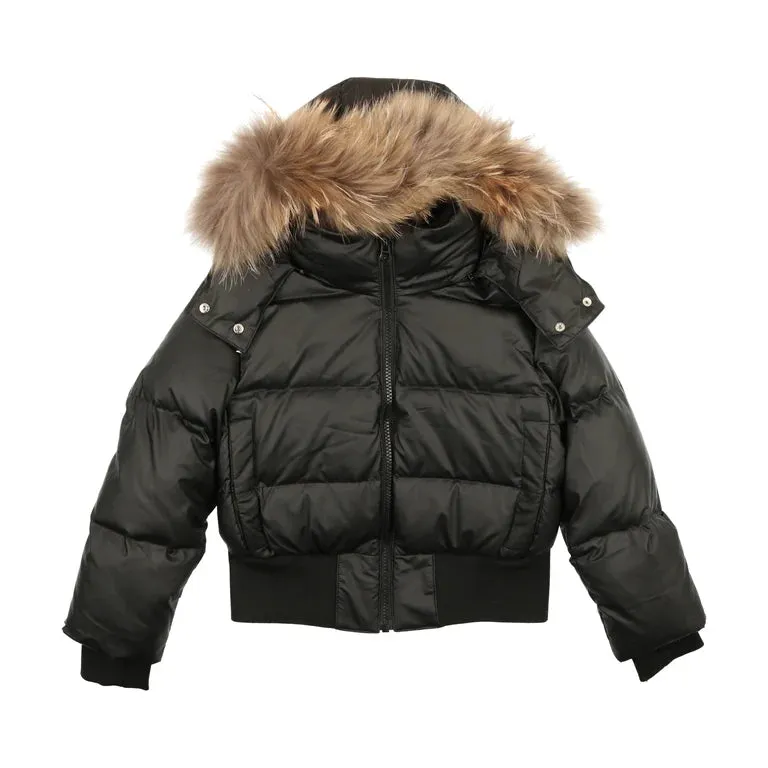 AS129-Black with Natural Rabbit Fur Down Coat