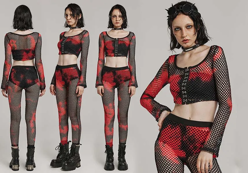 Badriyah Fishnet [Black/Red] | CROP TOP*