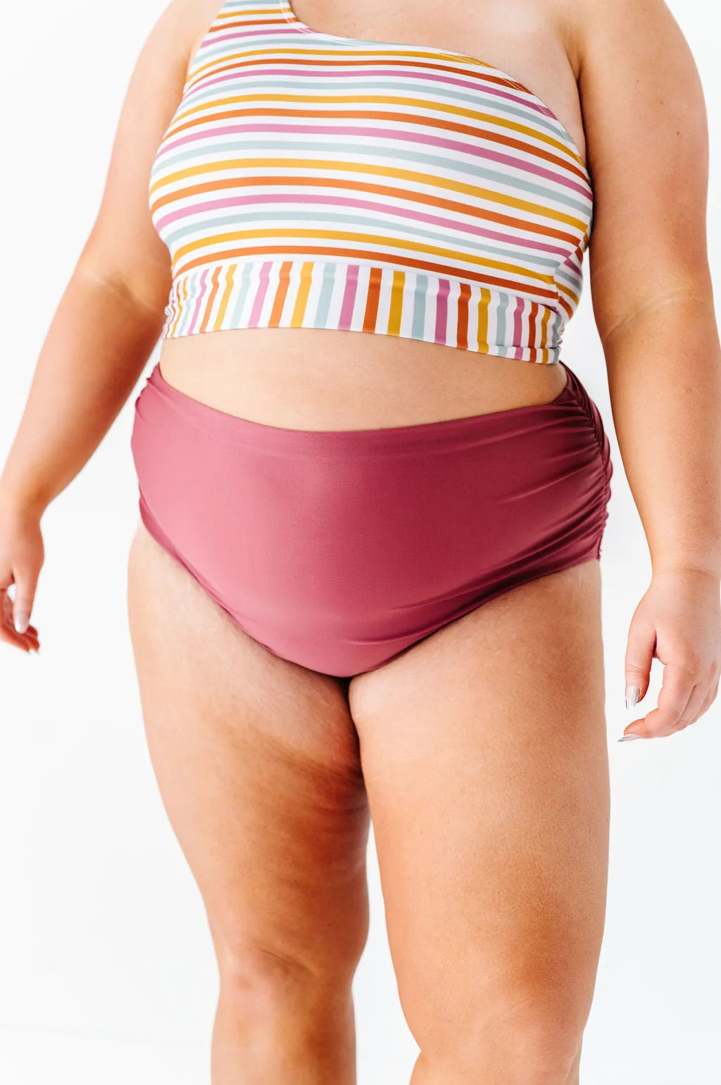 Basic Beach Ruched Bottoms in Dark Mauve