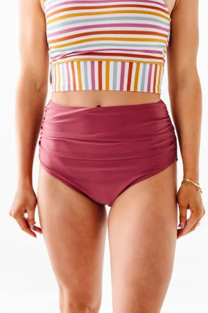 Basic Beach Ruched Bottoms in Dark Mauve