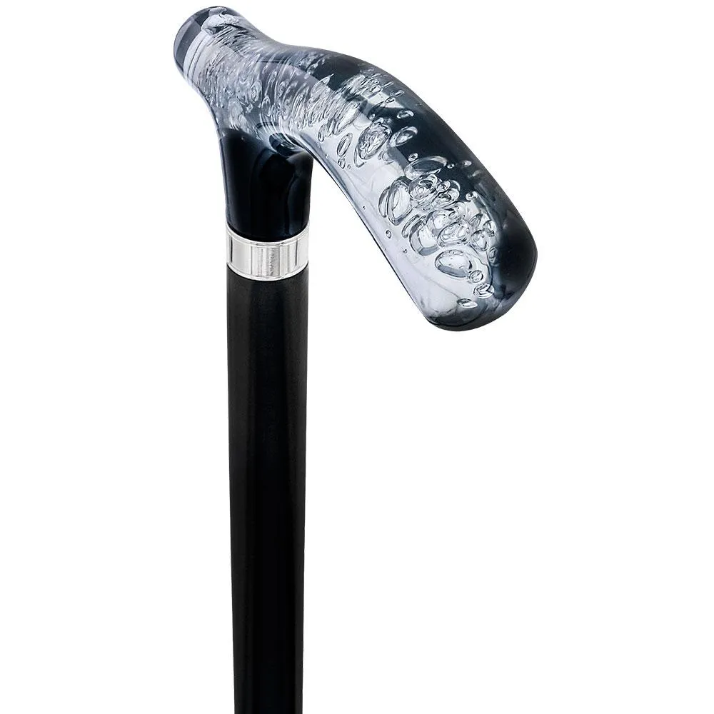 Black and Clear Acrylic Bubble Handle Cane w/ Custom Wooden Shaft