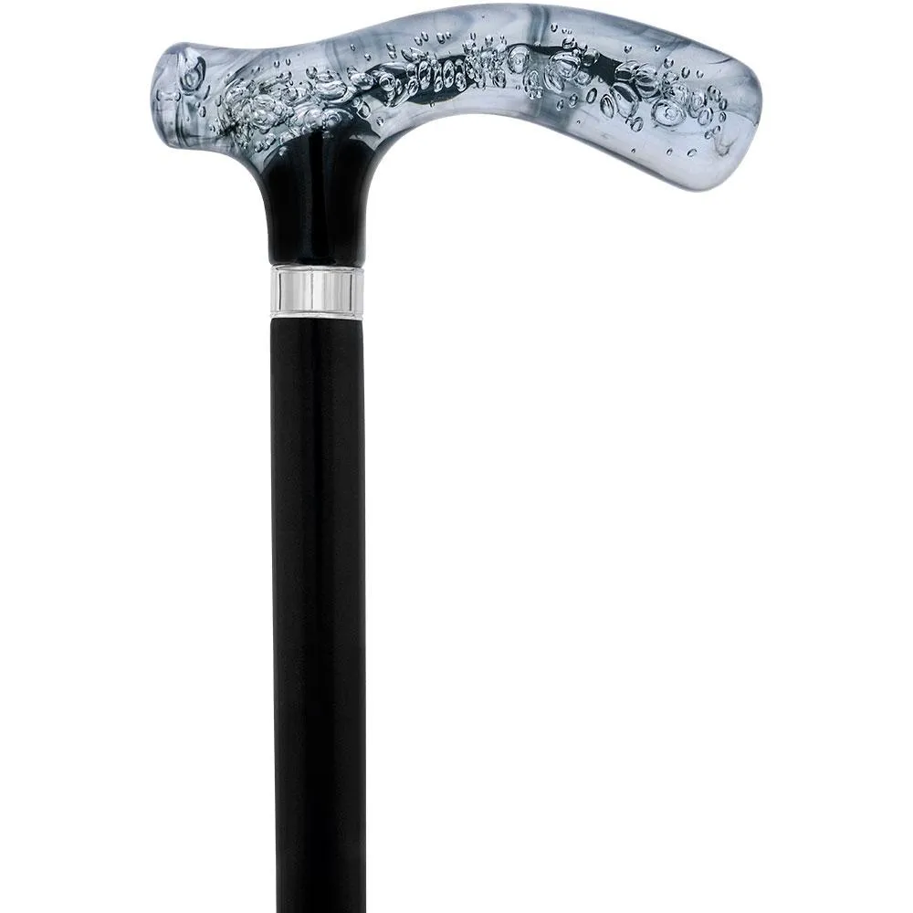 Black and Clear Acrylic Bubble Handle Cane w/ Custom Wooden Shaft