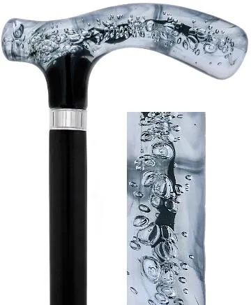 Black and Clear Acrylic Bubble Handle Cane w/ Custom Wooden Shaft