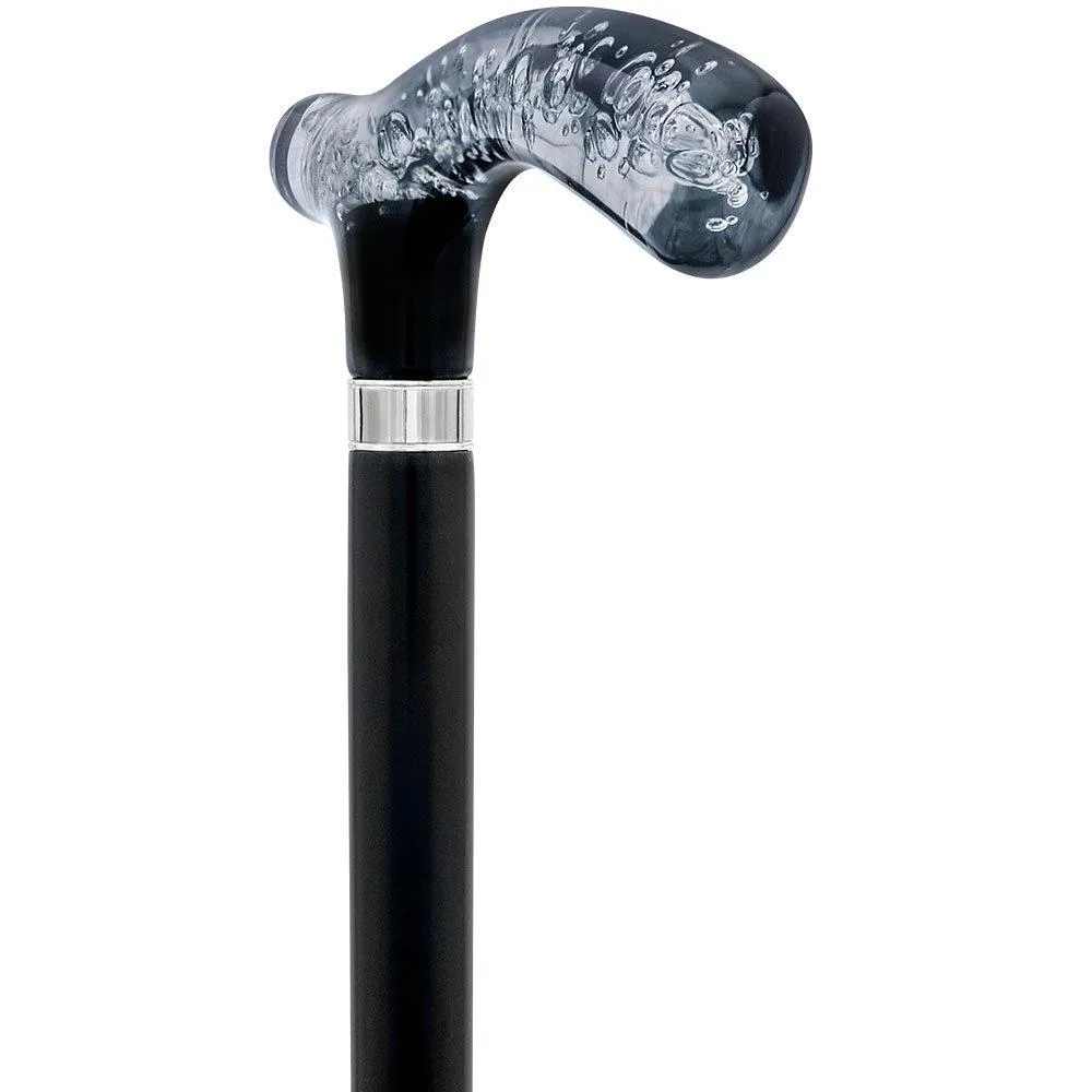 Black and Clear Acrylic Bubble Handle Cane w/ Custom Wooden Shaft