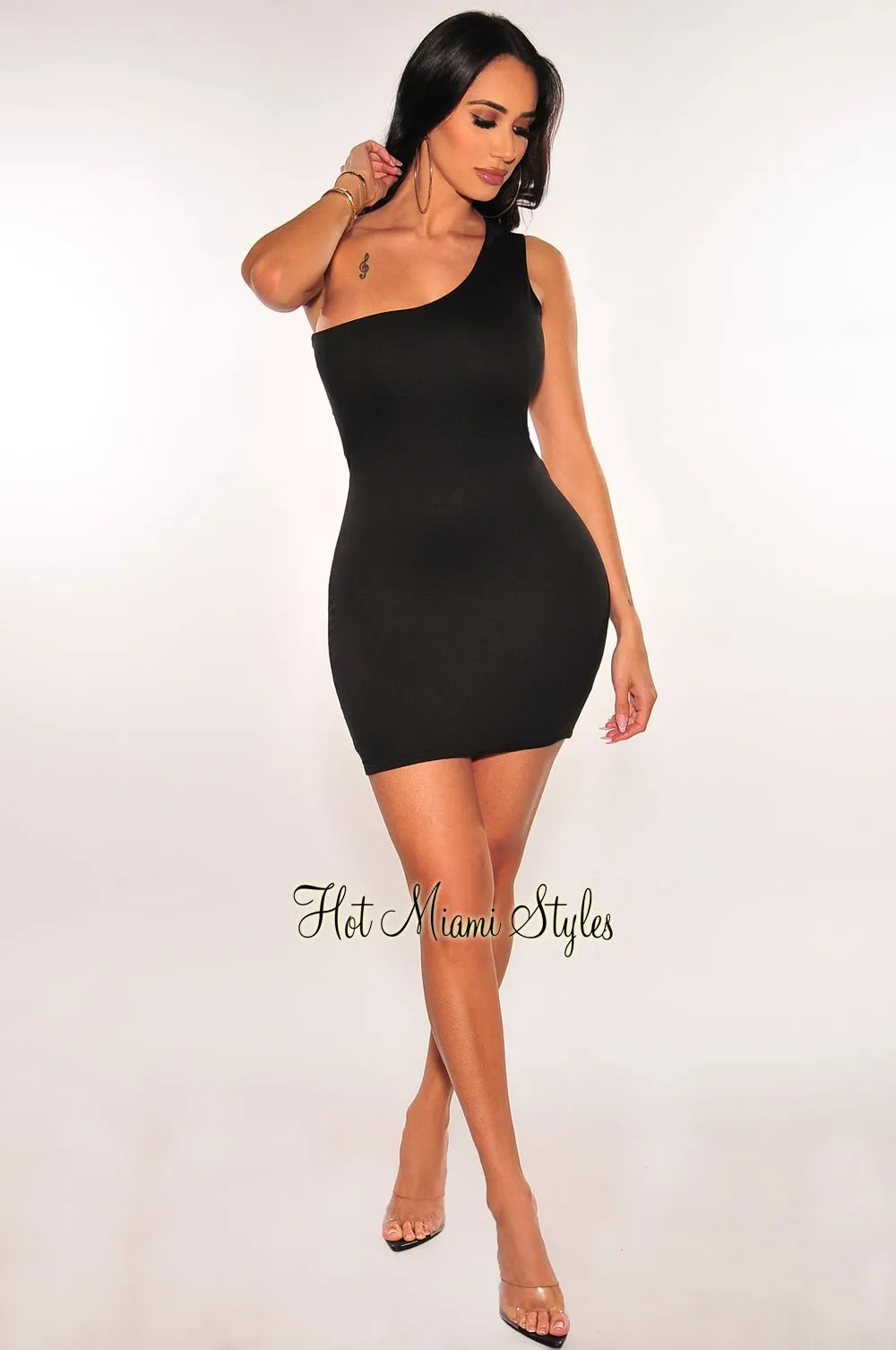 Black One Shoulder Cut Out Back Mini Dress