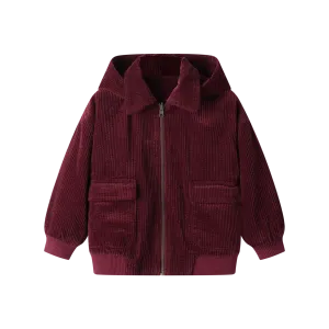 CORDUROY HOODED BOMBER-BURGUNDY