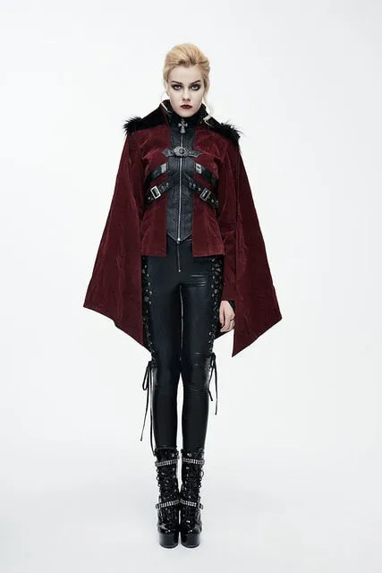 Devil Fashion Autumn Winter Women Gothic Halloween Bat Style Cloak Coats With Fur Shawl Steampunk Black Red Personality Jackets