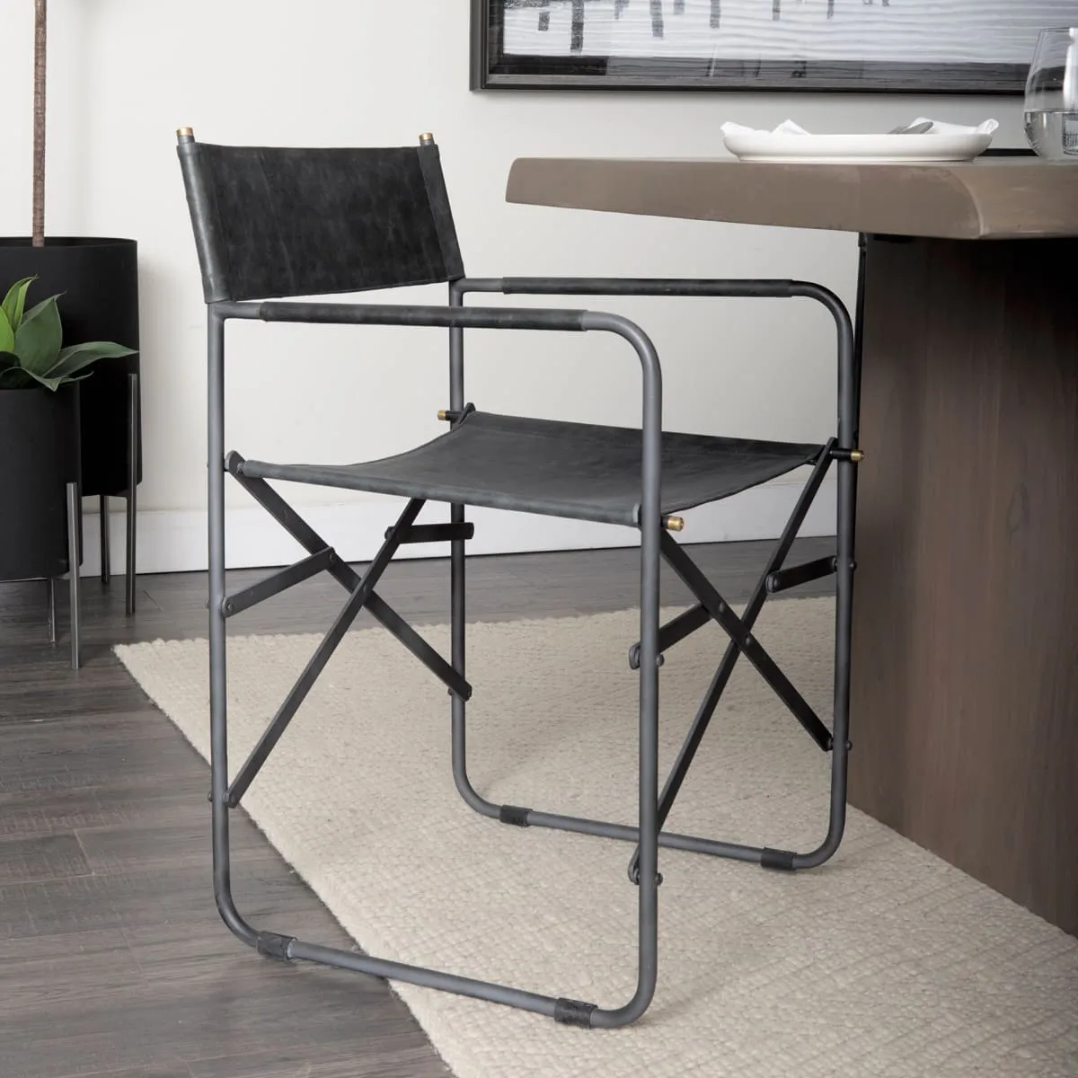 Direttore Dining Chair Black Leather | Black Metal