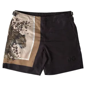 Dolce & Gabbana Dark Brown Leopard Beachwear Swimwear Shorts