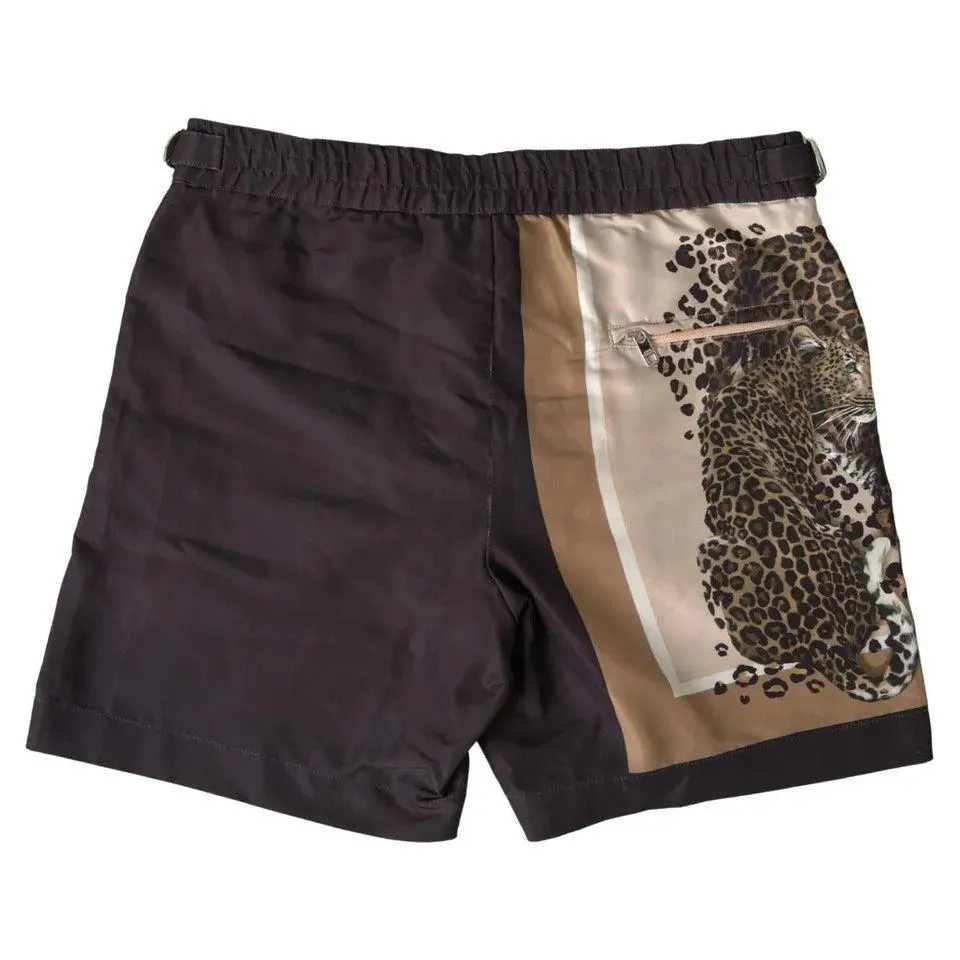 Dolce & Gabbana Dark Brown Leopard Beachwear Swimwear Shorts