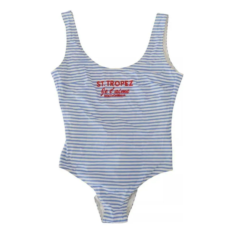 Dolce & Gabbana White Blue Stripes One Piece Beachwear Swimwear