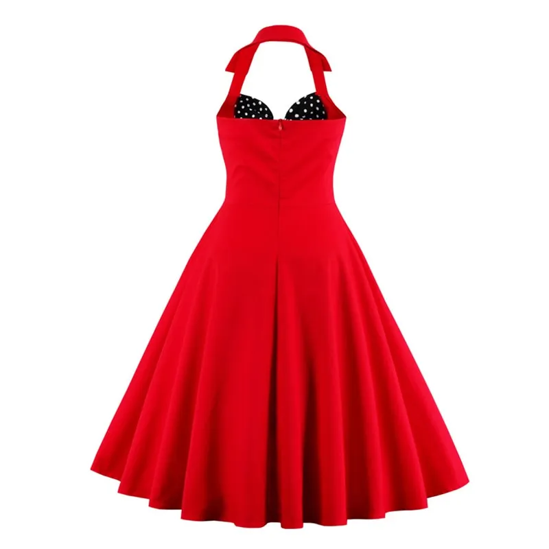 DressBetty - Bow Knot Front Sexy V-Neck Halter Party Vintage 50s Dress Backless Cotton Dresses