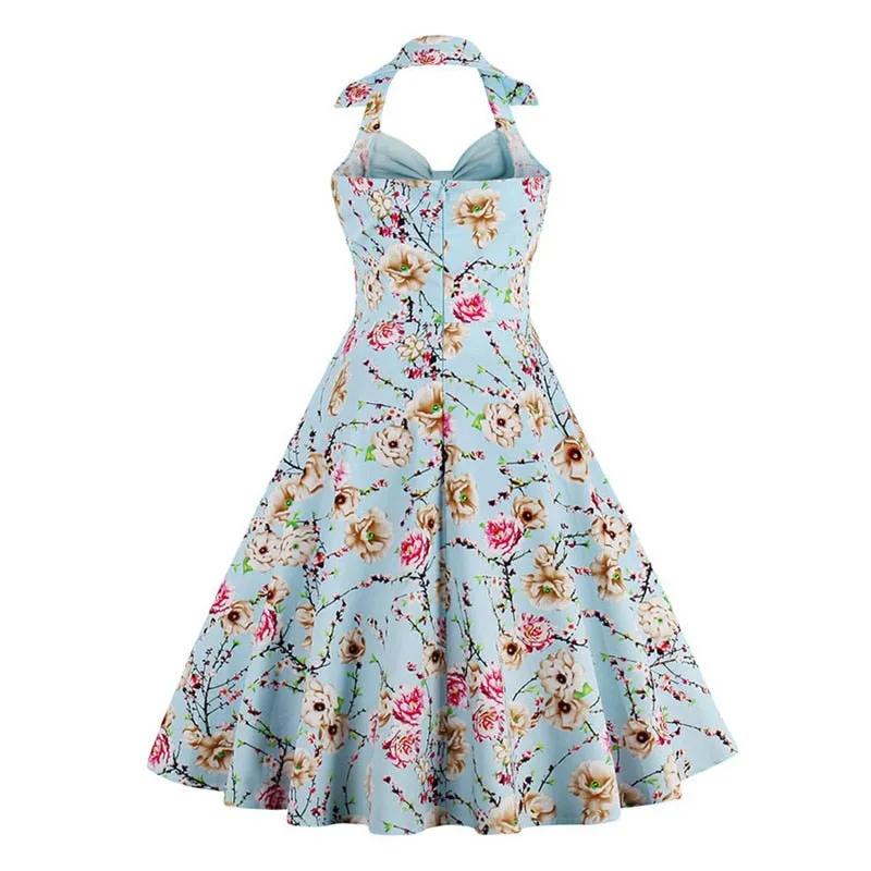 DressBetty - Bow Knot Front Sexy V-Neck Halter Party Vintage 50s Dress Backless Cotton Dresses