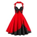 DressBetty - Bow Knot Front Sexy V-Neck Halter Party Vintage 50s Dress Backless Cotton Dresses