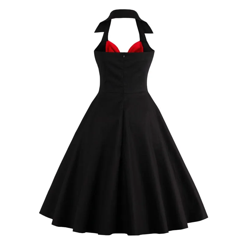 DressBetty - Bow Knot Front Sexy V-Neck Halter Party Vintage 50s Dress Backless Cotton Dresses