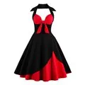 DressBetty - Bow Knot Front Sexy V-Neck Halter Party Vintage 50s Dress Backless Cotton Dresses