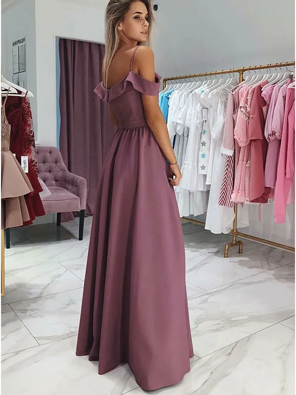 Elegant A-line Off the Shoulder Jersey Floor Length Prom Dress Evening Dress, OL735