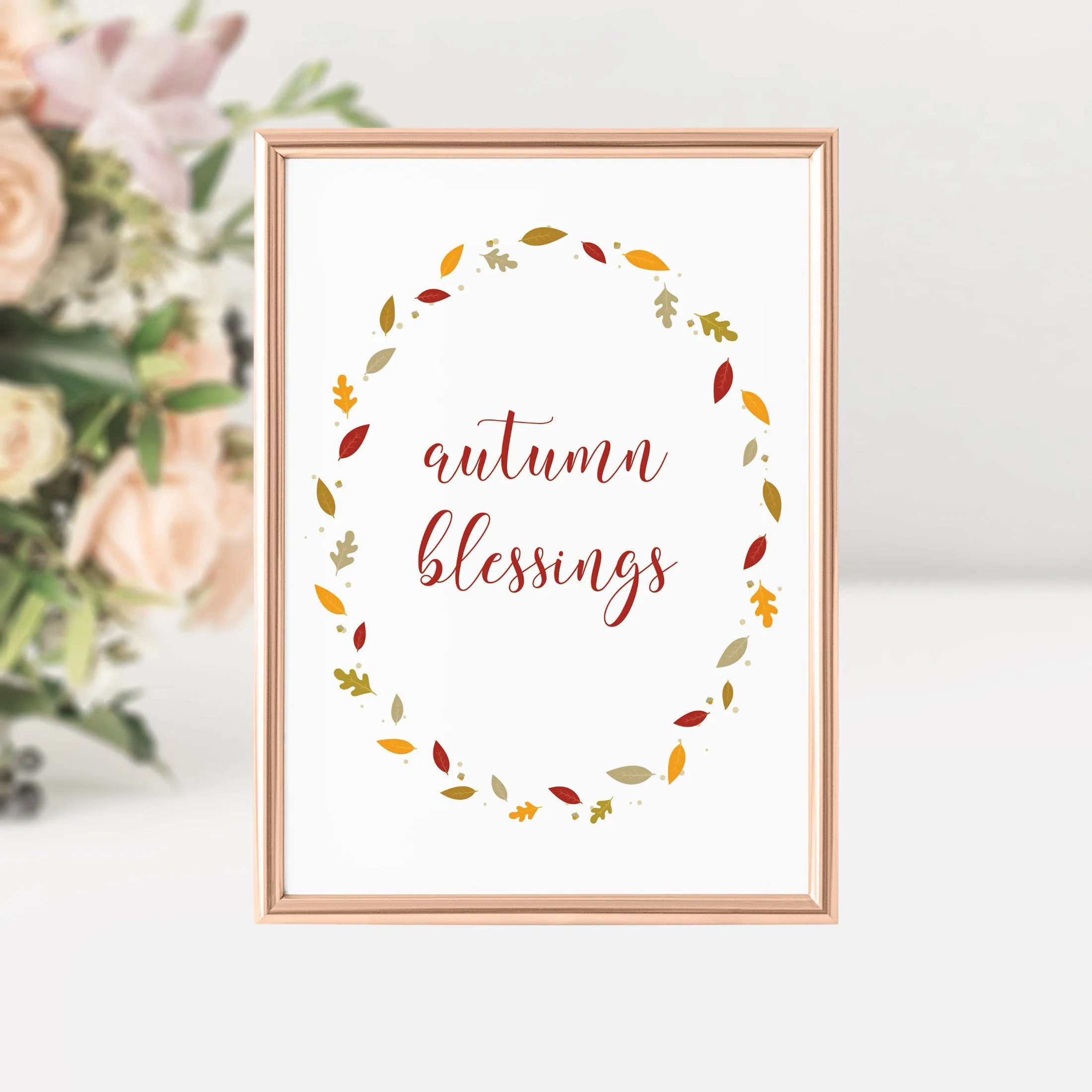 Fall Leaves Autumn Blessings Sign Printable, Thanksgiving Sign, Fall Art, INSTANT DOWNLOAD - FL100