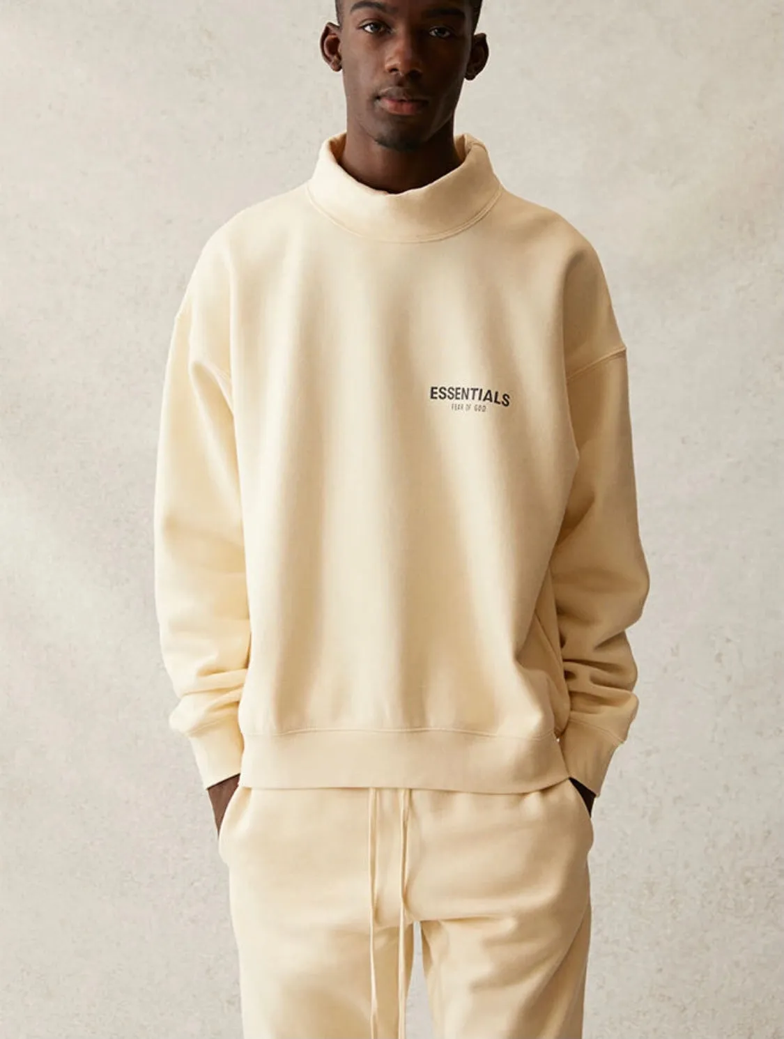 Fear Of God ESSENTIALS Pullover Mock Neck Sweatshirt Buttercream