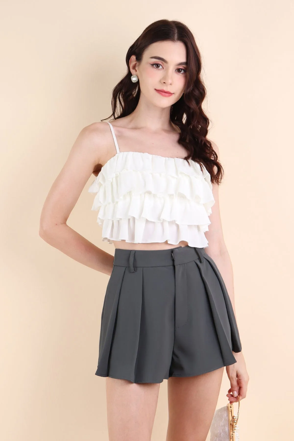 GEORGIA TIER RUFFLE TOP IN WHITE