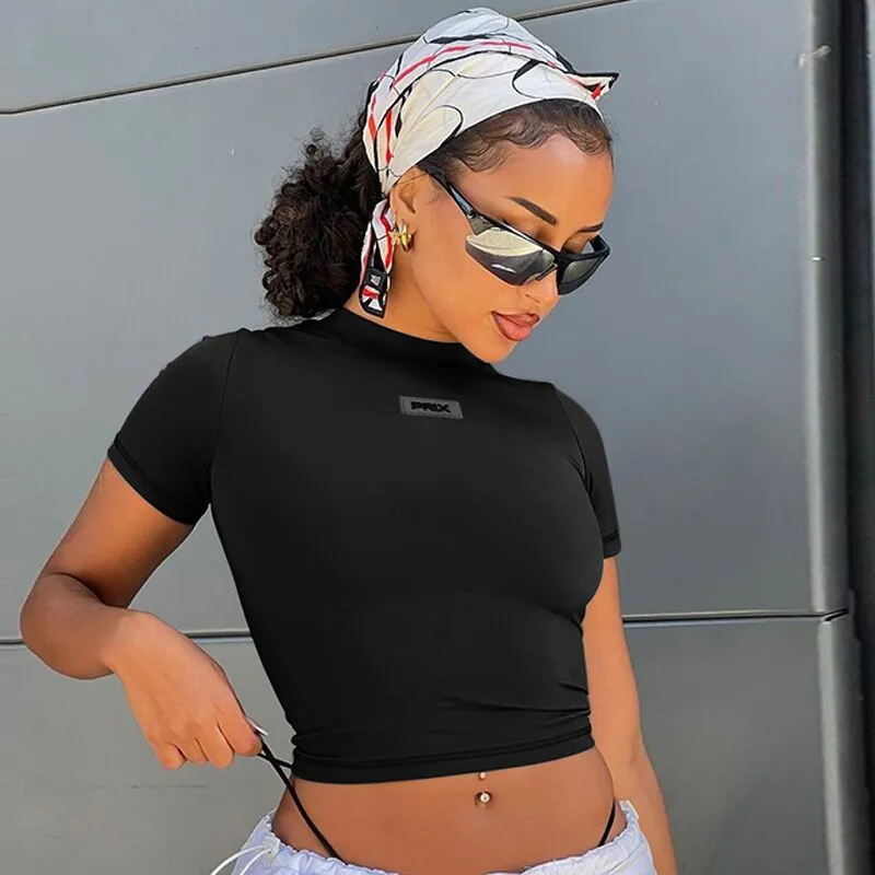 Getadme Casual Solid Crop Top Women Short Sleeve O-Neck Slim T-shirt Sexy Basic Y2K Harajuku Tee Streetwear Summer Female Clothes