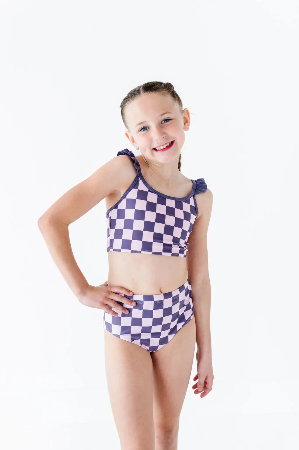 Girls Purple Check 2 Piece Suit