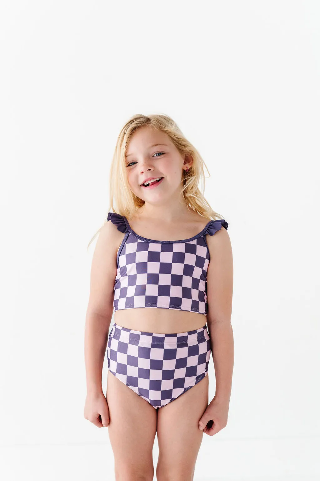 Girls Purple Check 2 Piece Suit