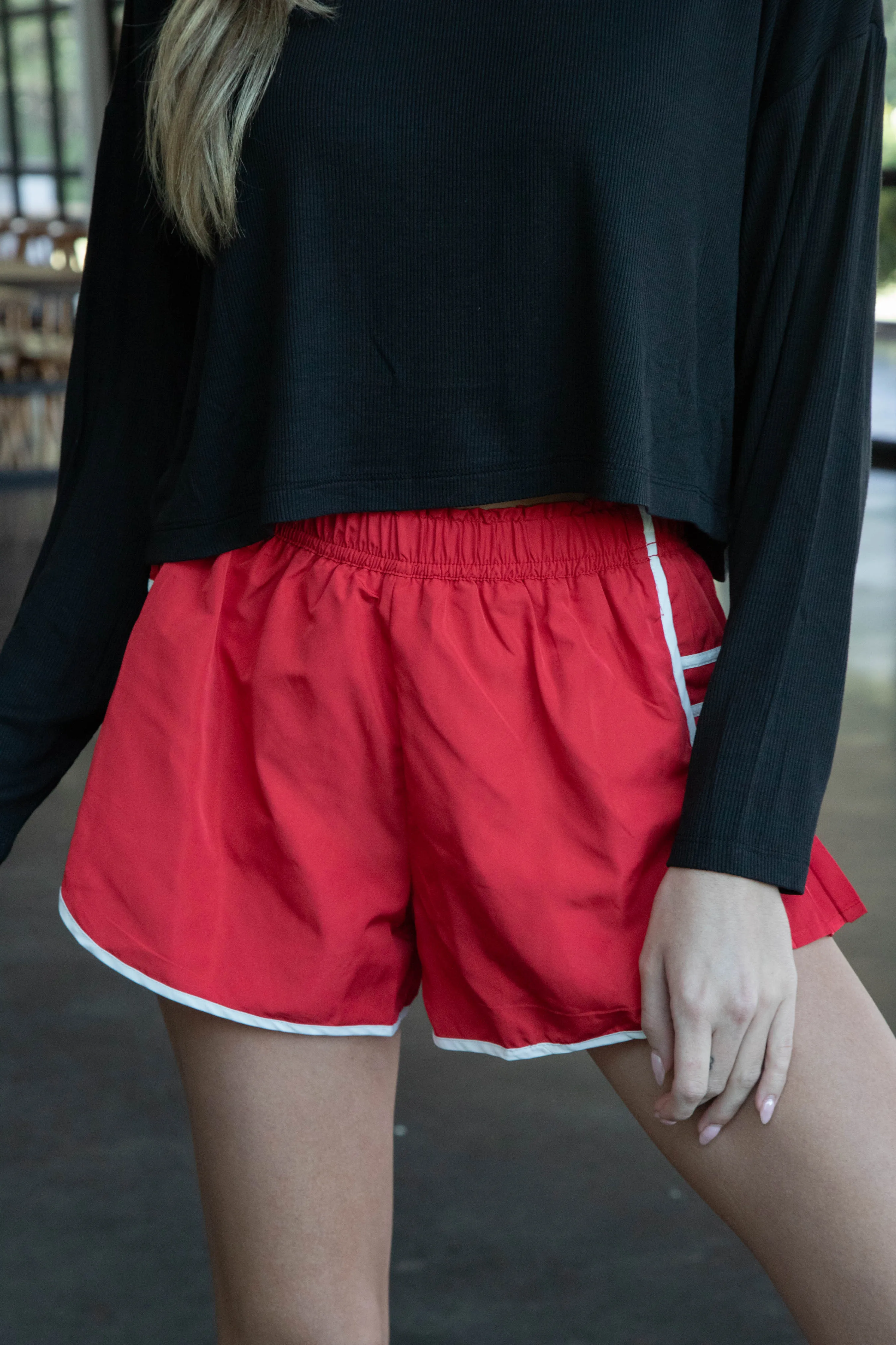 Greta Athletic Pleated Detail Shorts, Red