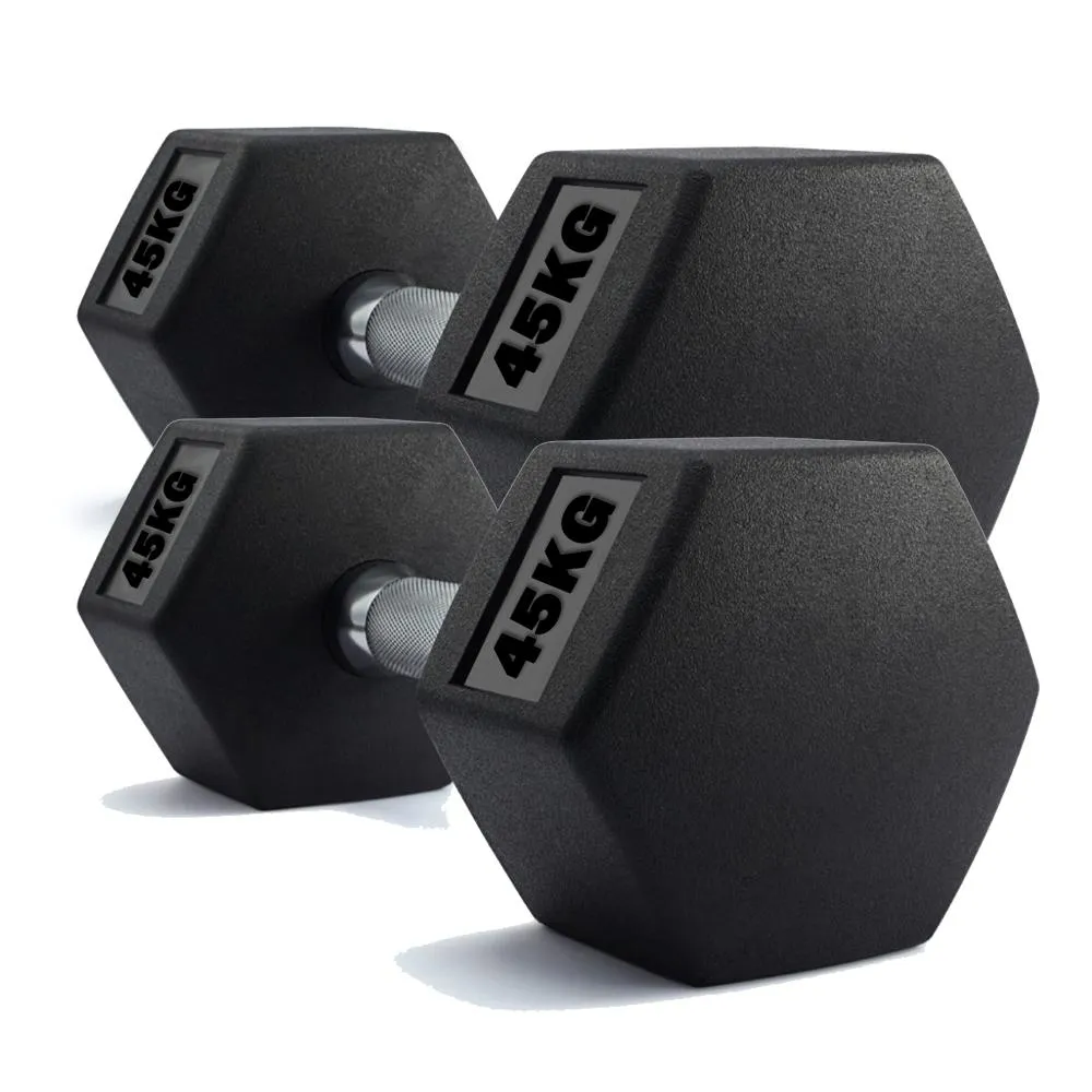 Hex Dumbbells Rubber Encased Weights (Pair) 45Kg