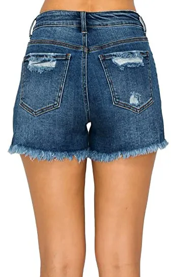 High Rise Frayed Denim Shorts