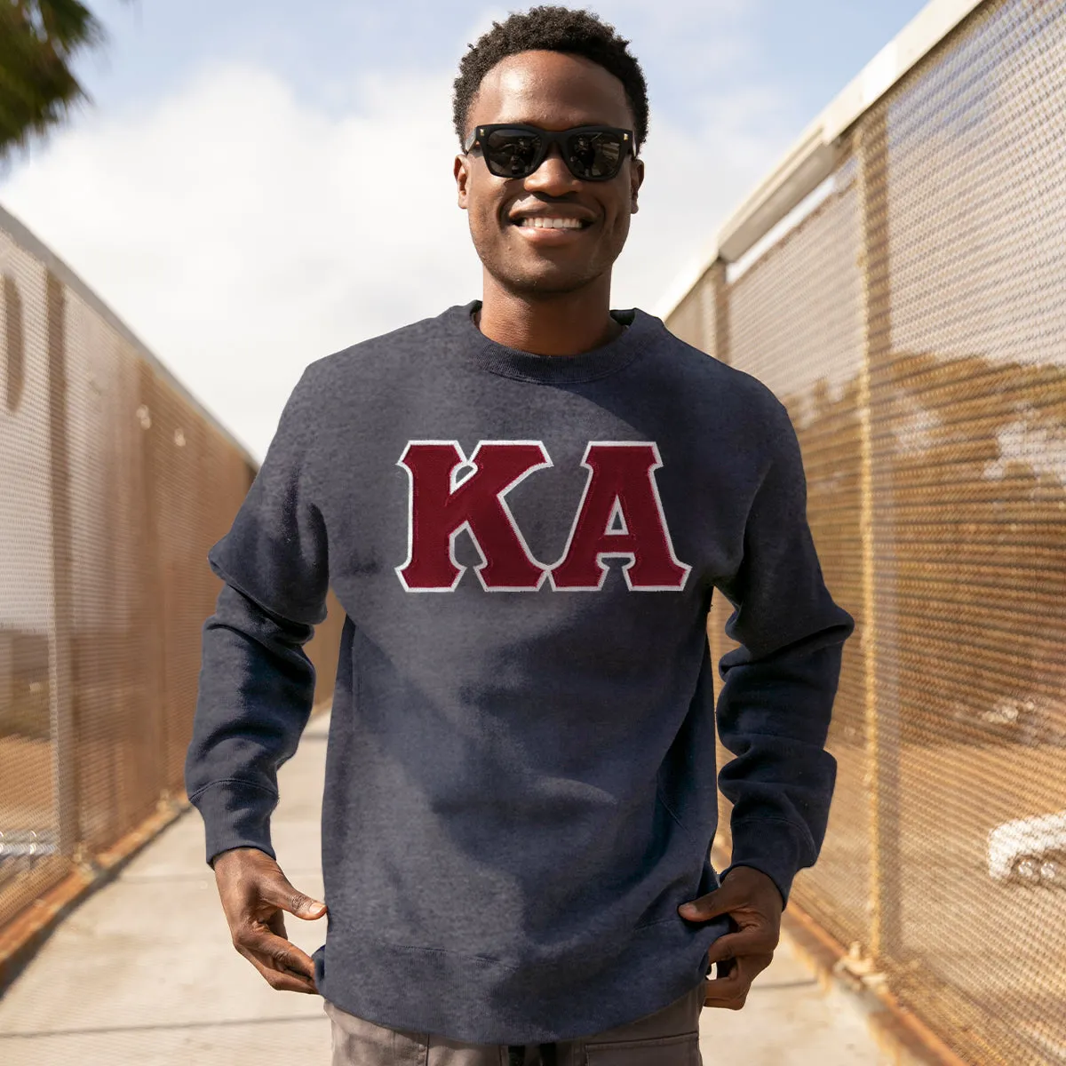 Kappa Alpha Dark Heather Sewn On Letter Crewneck Sweatshirt