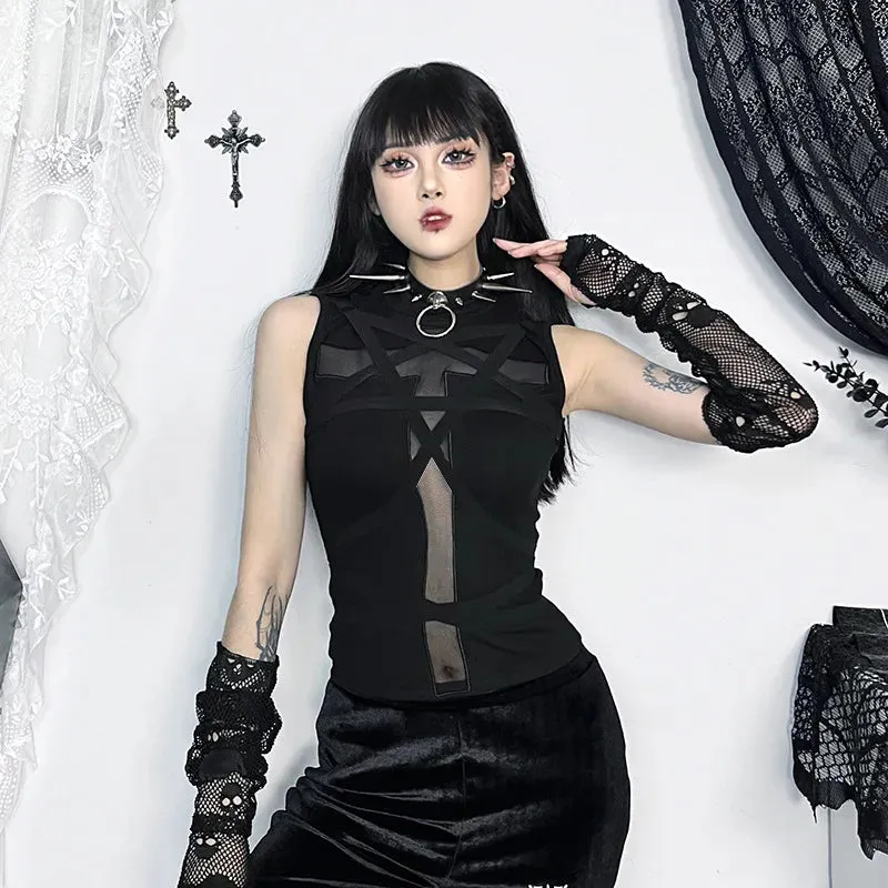 Mall Goth Sleeveless Bandage Vintage Harajuku Punk Aesthetic Trendy Crop Top