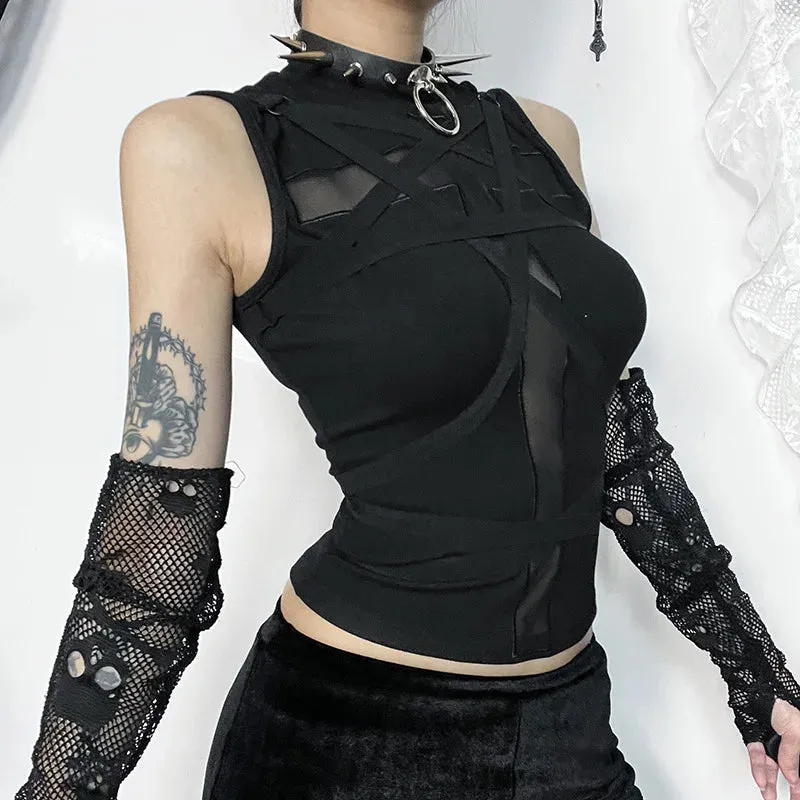 Mall Goth Sleeveless Bandage Vintage Harajuku Punk Aesthetic Trendy Crop Top