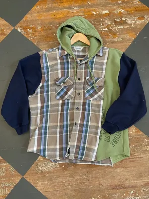 MASHUP GREEN FLANNEL HOODIE - L