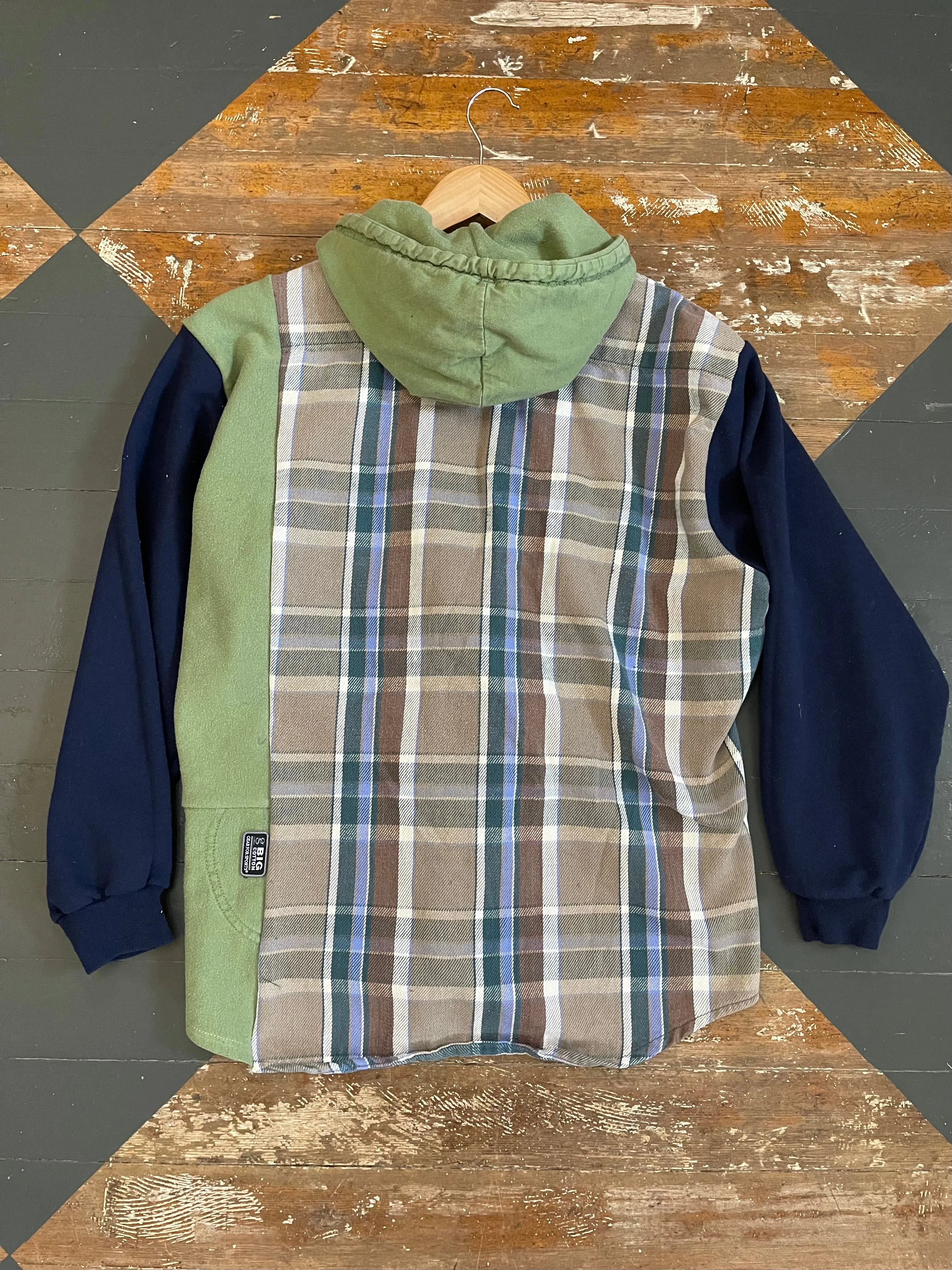 MASHUP GREEN FLANNEL HOODIE - L