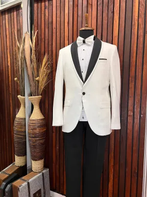 Men's White Tuxedo with Black Shawl Lapel | Elegant Formal Attire