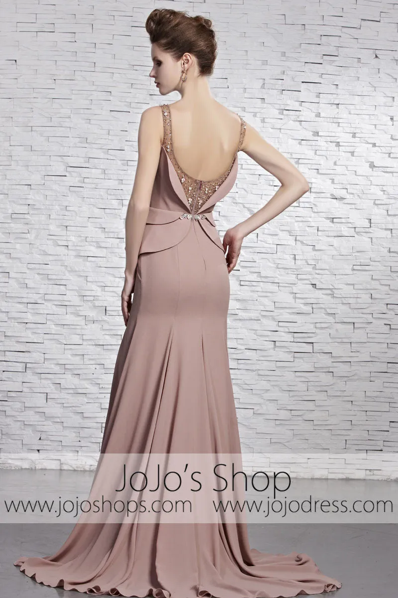 Mocha Brown Stylish Vogue Low Back Evening Formal Dress CX881595