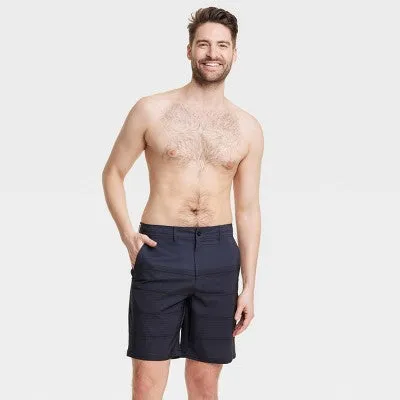 New - Men's 9" Striped Hybrid Swim Shorts - Goodfellow & Co Black 36