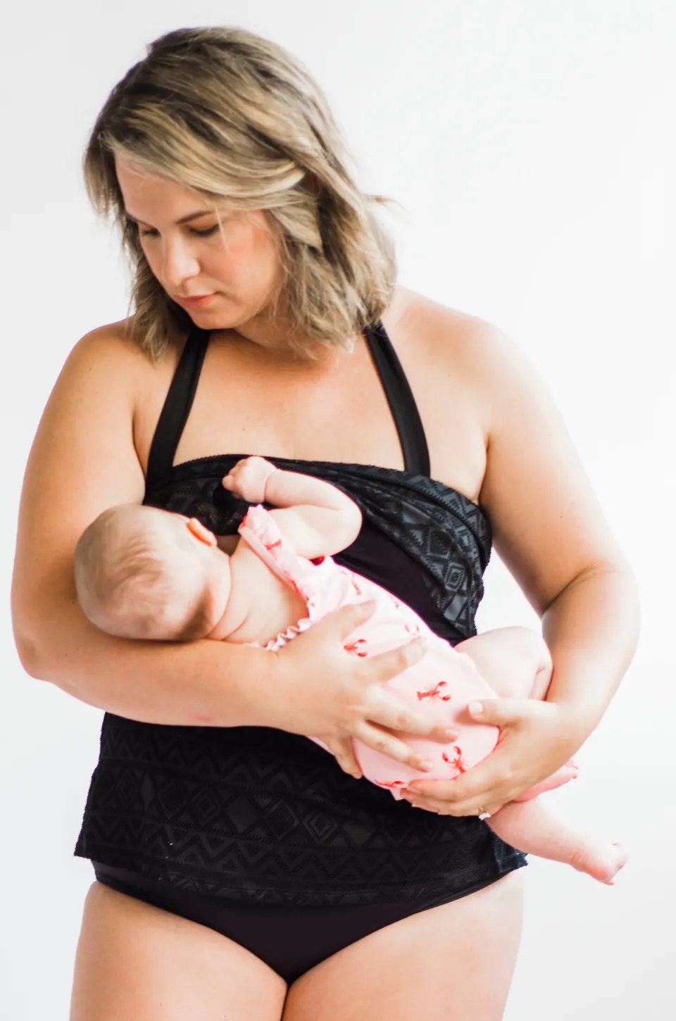 Nursing Bathing Suit Tankini Top, Black CROCHET- FINAL SALE