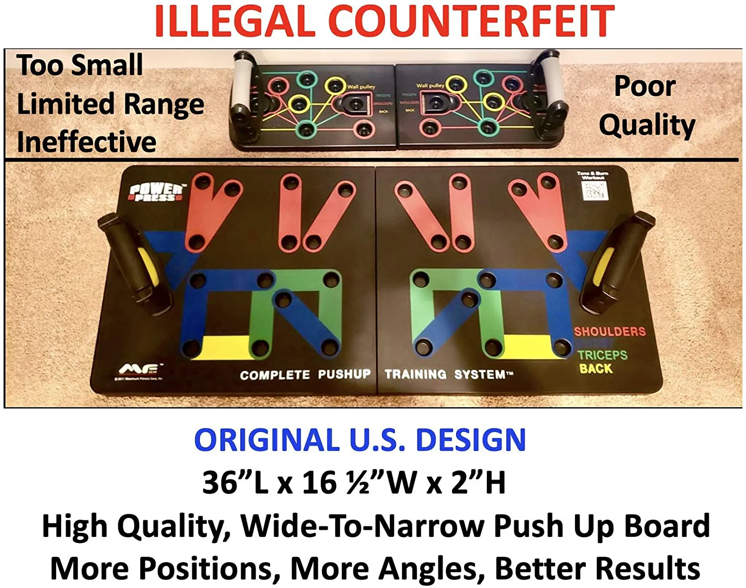 Power Press Original Push Up ~ Color-Coded Wide Push Up Board System (30  Combo Positions)