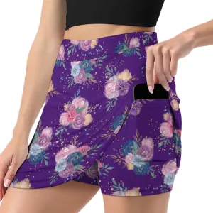 Purple Floral A-Line Skirt with Pocket Light proof trouser skirt