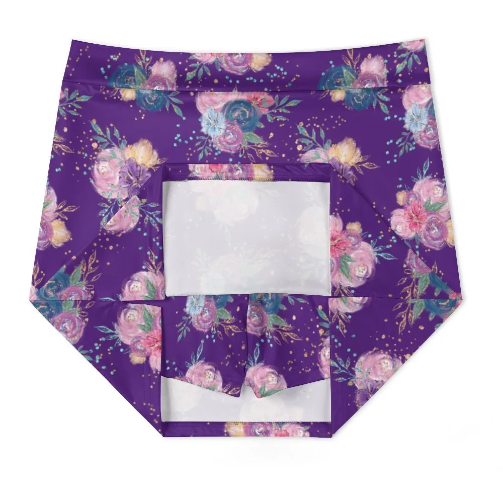 Purple Floral A-Line Skirt with Pocket Light proof trouser skirt