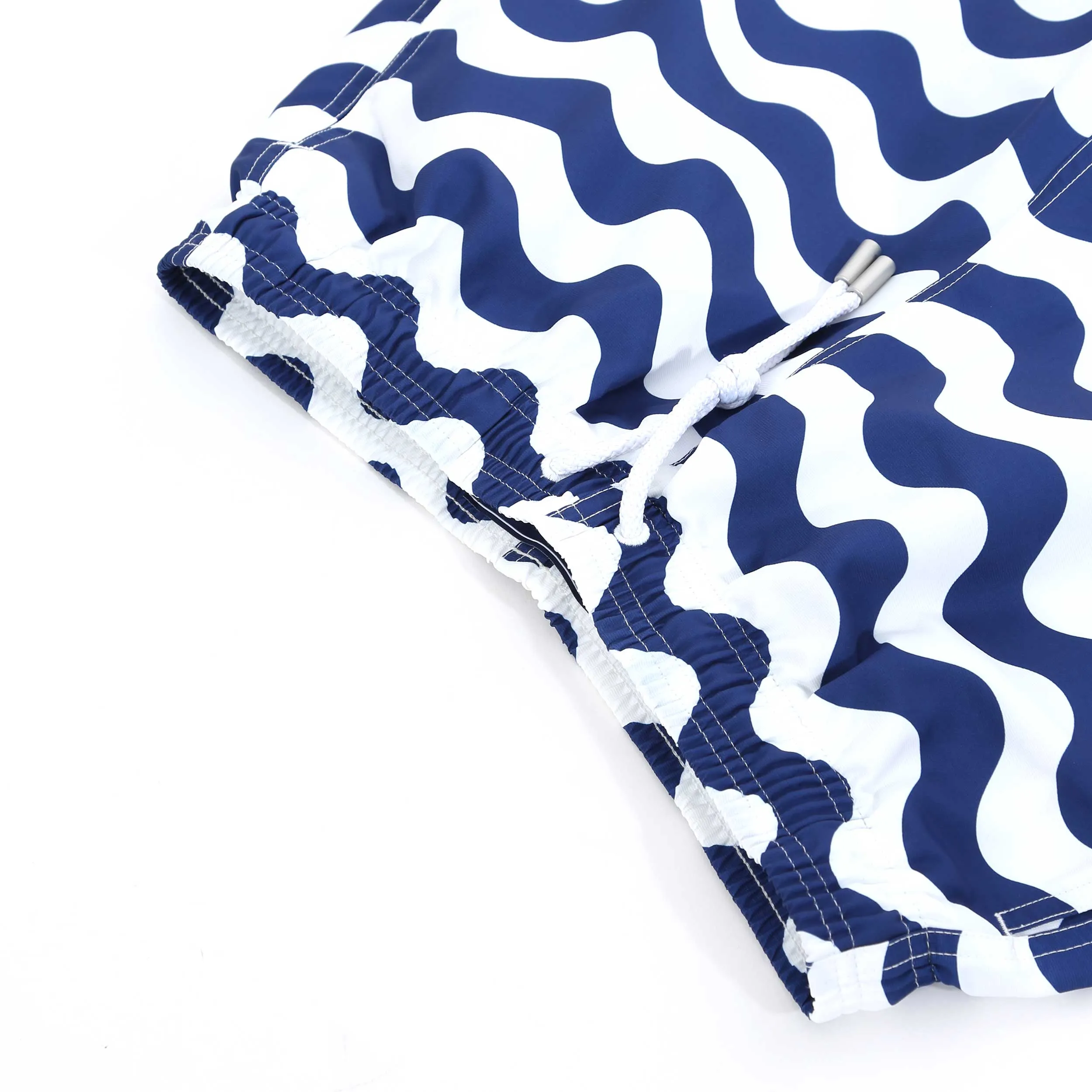 Sandbanks Geometric Wave Swim Shorts in Navy & White